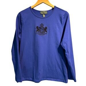 L-RL Lauren Active Ralph Lauren Long Sleeved Tee XL Royal Blue Embroidered Crest